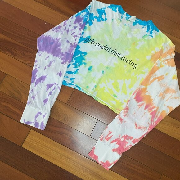 Tie Dye Crop Top size Large brb Social Distancing - Picture 3 of 6